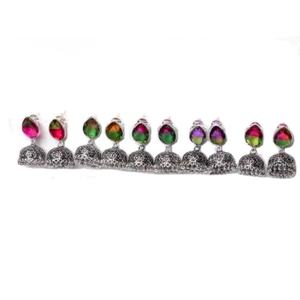 Boucles d'oreilles Jhumka en pierre précieuse multi-tourmaline naturelle, bijoux pour femmes, cadeau pour elle - Product Image 1