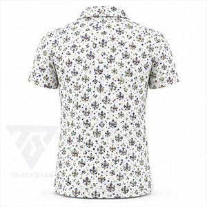 Polo pour homme Trackstar, blanc, motif multicolore imprimé, manches courtes, col boutonné, chemise de golf décontractée, logo personnalisé - Product Image 3