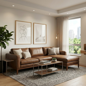 Canapé modulaire en cuir traditionnel haut de gamme avec chaise longue, canapé rembourré durable pour salon, décoration de villa - Product Image 1