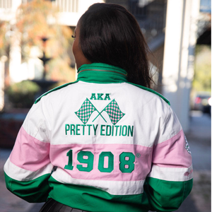 Pink Green <b>Race</b> <b>Car</b> <b>Jacket</b> Women Embroidered Racing Style Bomber Coat Long Sleeve Sorority Inspired Streetwear Casual - Product Image 2