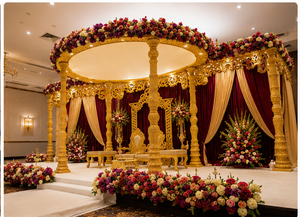 Exclusivo Mandap de Madera para Bodas Indias, Mandap Redondo Tallado en Madera, Conjunto de Mandap para Decoración de Bodas, Mandap de Palacio - Product Image 3