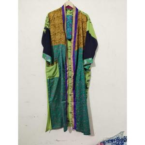 Robe Kimono Maxi Vintage en Soie Recyclée pour Femme, Élégante, Patchwork, Col en V, Cordon de Serrage, Respirante, Séchage Rapide, Idéale pour l'Été - Product Image 3