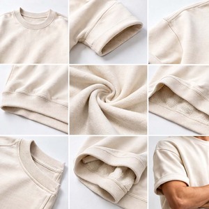 เสื้อยืดคอกลมแขนสั้นผ้าฝ้ายถักเนื้อหนาสำหรับผู้ชาย สีเบจ สไตล์ลำลอง สปอร์ต ทรงโอเวอร์ไซส์ พรีเมียม - Product Image 6