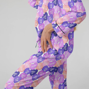 Traje de dos piezas con estampado de cuello vuelto, pijama de seda suelto, manga larga, ropa de dormir para mujer, conjunto de trajes para mujer - Product Image 3