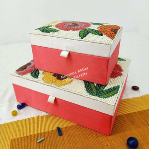 Two Tier <b>Beaded</b> Jewellery Box Velvet Lined MDF Organizer with Embroidered Lid Wedding Gift Factory <b>Direct</b> Supply - Product Image 6