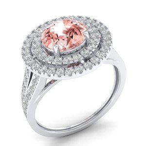Anillo REYES Solitaire con Gema de Morganita de Corte Redondo de 1.3Ct y Diamantes Naturales en Oro Blanco de 14K, Joyería Fina al por Mayor para Mujer - Product Image 2