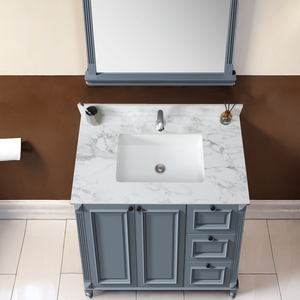 Lavabo Rettangolare Sottopiano in Ceramica per Bagno 37x22 Pollici, Top in Pietra Sinterizzata Bianco Carrara per Mobili Bagno - Product Image 2