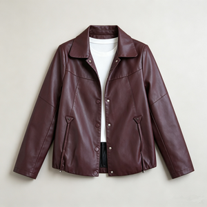 Women's Orignal Leather Jacket(<b>3</b> Colors) Biker Jacket with Zip Pockets Vintage Short Coat for Autumn Spring - Product Image 6