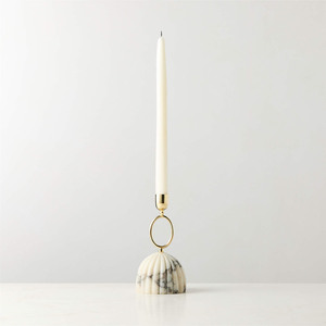 Modern Gold Metal Candlestick Holder Featuring A Geometric <b>Ring</b> Accent And A Fluted <b>Dome</b> Marble Base For Stylish Home Decoration - Product Image 2