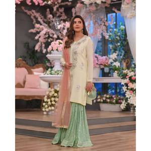 Zari & Sequins Embroidery Work <b>Party</b> <b>Jumpsuit</b> Set for Festive Wear - Product Image 2