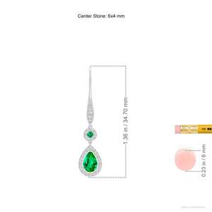 14kt Rose Gold Pear Emerald Halo Drop Dangle <b>Earrings</b> With Diamond Accents Women's Wedding Jewelry - Product Image 4