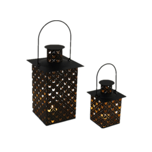 <b>Black</b> Iron <b>Lantern</b> Set With Cat Pattern Die Cutting Printing For Home Decoration Handmade Candle <b>Lanterns</b> On Sale - Product Image 1