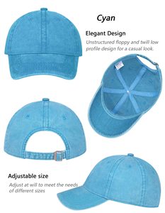 Casquette de baseball unisexe à 6 panneaux, couleur unie, coton lavé, ajustement réglable, chapeau décontracté pour adultes, à porter au printemps et en été - Product Image 4