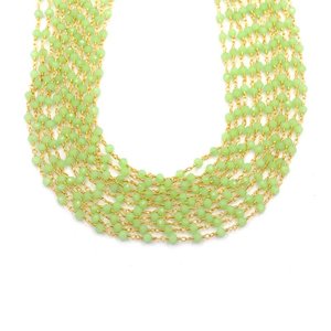 Chaîne de chapelet en perles de préhnite verte plaquée or, 3 mm, facettée, enveloppée de fil, pour la fabrication de bijoux - Product Image 2