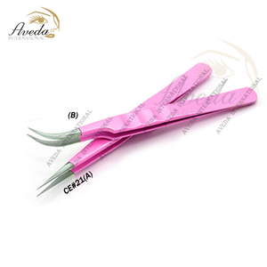 Pince à épiler professionnelle rose pâle pour volume russe, à pointe droite et angle de 90 degrés, revêtement poudré, plaquée or, pour cils - Product Image 6