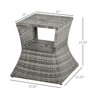 Tavolino Moderno da Esterno in Rattan con 2 Ripiani Portaoggetti e Foro per Ombrellone, Grigio, per Patio e Giardino - Product Image 3
