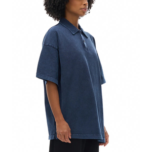 OEM Wholesale 100% Cotton Men's Oversized Acid Washed Vintage <b>T</b> Shirt Stand Collar Custom Logo Manufacturer - Product Image 2