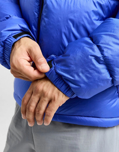Blouson matelassé coupe-vent bleu pour homme avec blocs de couleur, fermeture éclair, col montant, en polyester épais, idéal pour l'hiver - Product Image 6