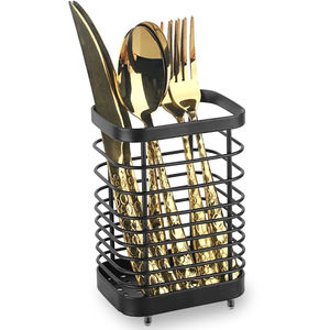 Porta cubiertos metálico ecológico con diseño de alambre, acabado negro, organizador de cubiertos para mesa y restaurante. - Product Image 1