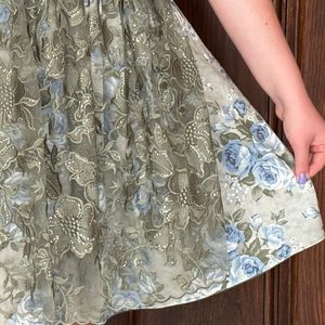Women's Bavarian Style Dirndl <b>Dress</b> Blue White Lace A-Line Midi Short Sleeve Vintage Folk Costume With Embroidered Detail - Product Image 5