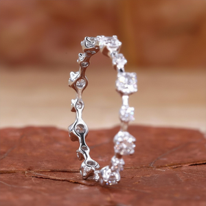 Round Diamond Eternity Band Minimalist Wedding & Anniversary <b>Ring</b> Dainty <b>Stacking</b> Band Moissanite Diamond <b>Silver</b> Plated - Product Image 2