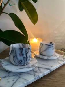 Luxury Handcrafted <b>Marble</b> Coster <b>Set</b> With Modern Turkish <b>Coffee</b> Design For Elegant Drinkware and Luxury <b>Table</b> Decor - Product Image 2