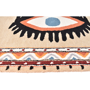 Tapis tufté à la main en laine, motif œil porte-bonheur, style bohème, géométrique tribal sud-ouest, aux tons terreux, avec bordure, tapis d'appoint doux et à poils ras pour salon - Product Image 1