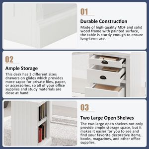 Scrivania Direzionale Moderna a L da 146,5 cm con 2 Armadietti e 3 Cassetti, Scrivania Angolare per Ufficio per Uso Computer - Product Image 3