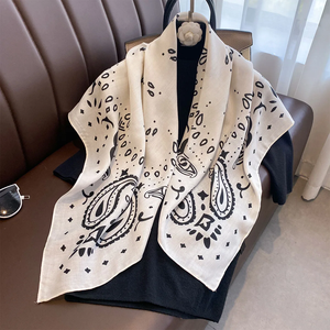 90*90cm Paisley Printed <b>Square</b> <b>Scarf</b> For Women Silk <b>Scarves</b> Bandanas Luxury Large Shawl Beach Wraps Elegant Hijab - Product Image 2