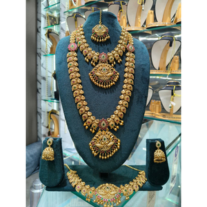 Antique Gold Plated High Quality Traditional <b>Crystal</b> South Indian Temple <b>Choker</b> Long <b>Necklace</b> Earrings Ring Bracelet Bridal - Product Image 1