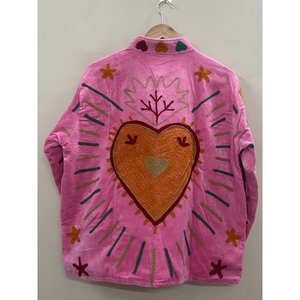 Pink Embroidered Knitted Velvet Cotton Jacket <b>Women</b> Mandarin Collar Full Sleeve Autumn Floral Pattern Open Front <b>Coat</b> - Product Image 5