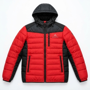 Veste matelassée à capuche pour homme, couleur rouge et noir, chaude, imperméable, légère, pour l'hiver et les activités de plein air, One Apex - Product Image 1