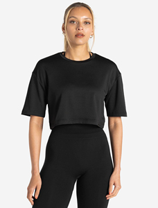 T-shirt court noir pour femme, col rond, manches courtes, tricoté, coupe classique, imprimé, respirant, printemps, 100% coton - Product Image 1