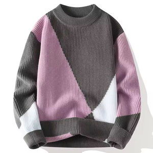 Pull en tricot à blocs de couleur unie pour femme, col rond, manches longues, décontracté, hiver, 100 % laine, anti-boulochage, épais, coupe classique - Product Image 4