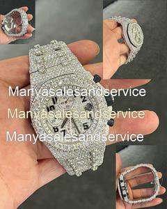 Reloj de Pulsera de Acero Inoxidable con Moissanita y Oro Blanco de 14K, Esfera Negra de Cristal, 10 Bar, Cierre de Pulsera Redonda, para Uso Diario, Regalo - Product Image 2