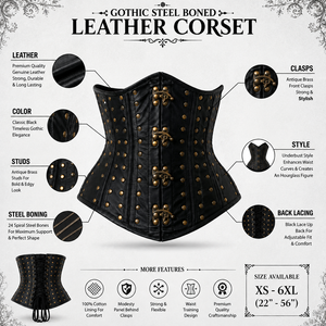 Corsé de cuero negro para mujer con cierre de gancho y ojal, faja moldeadora de cintura firme estilo gótico - Product Image 5