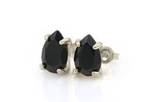Boucles d'oreilles clous en argent sterling 925, serties de pierres précieuses en onyx noir naturel taillées en poire, classiques et simples, bijoux fins pour elle - Product Image 2
