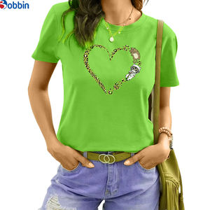 White <b>Top</b> For Girl's Breathable Summer Women's Valentine's Day Printed Casual Leopard Print Cute Cat Footprints <b>Heart</b> Graphic - Product Image 5