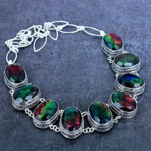 Unisex Statement Ammolite 925 Silver Overlay Chokers Necklace Tibetan Silver Bohemia <b>Rope</b> <b>Chain</b> Geometric Party Jewellery Gift - Product Image 2