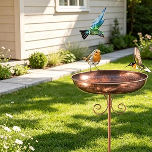 Bain d'oiseaux moderne en cuivre au design élégant, parfait pour l'extérieur, jardin, mangeoire à oiseaux, bassin d'eau, construction durable. - Product Image 3
