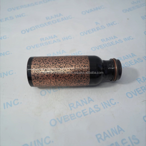 Elegant <b>Black</b> <b>Water</b> <b>Bottle</b> with Copper Tone Floral Artwork and Screw Top Lid for Home Office Use and Gift Shop Collections - Product Image 6