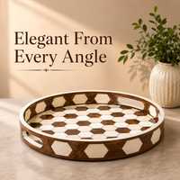 Plateau décoratif rond fait main en os incrusté, avec mosaïque artisanale de qualité supérieure, pour salon, chambre et console
