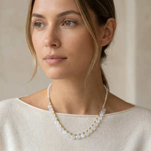 Collar de Cuentas Naturales, Plata de Ley 925, Chapado en Oro, Cadena Ajustable, Lujoso, para Bodas, Mujer, Venta al por Mayor, Proveedor OEM ODM - Product Image 1