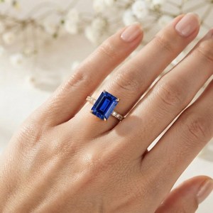 Blue Sapphire <b>Ring</b> 925 Sterling <b>Silver</b> Natural Gemstone Handmade <b>Ring</b> For Her <b>Emerald</b> Cut <b>Ring</b> Handmade <b>Ring</b> All Size - Product Image 5