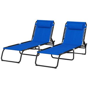 2 Lettini Prendisole Pieghevoli Blu con Schienale Reclinabile a 4 Posizioni, Cuscino, Rete Traspirante e Seduta con Elastici - Product Image 1