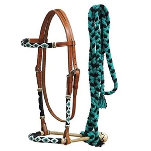 Cabezada para caballo estilo western con pechera, 100% cuero genuino, anudado a mano y hebillas de latón, característica duradera - Product Image 5