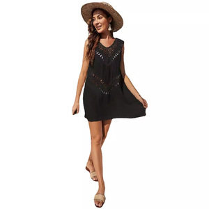 ชุดคลุมชายหาดทรงเอไลน์แบบถักโครเชต์คอวีเซ็กซี่สำหรับผู้หญิง - Product Image 5