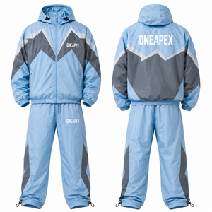 Custom Light Blue Black <b>White</b> Hooded Windbreaker Tracksuit Jacket and <b>Jogger</b> Pants Sportswear Set - Product Image 4