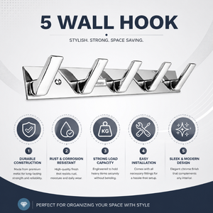 PROMIXO SS202 Porte-manteau mural en acier inoxydable à 1 crochet, finition poli miroir, robuste, antirouille, support moderne pour vêtements et serviettes - Product Image 5