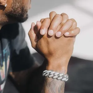 Bracelet chaîne en argent 925 pour homme, serti de diamants taille brillant ronde, style hip-hop, bijou à porter au quotidien - Product Image 3